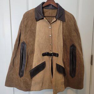 Authentic 60s 70s Vtg Two-Tone Suede Leather Belted Poncho Bolero Jacket